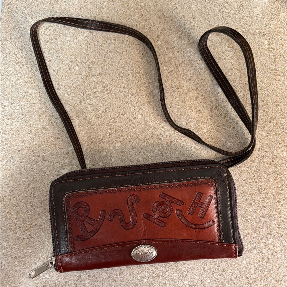 American West Brown Crossbody Wallet